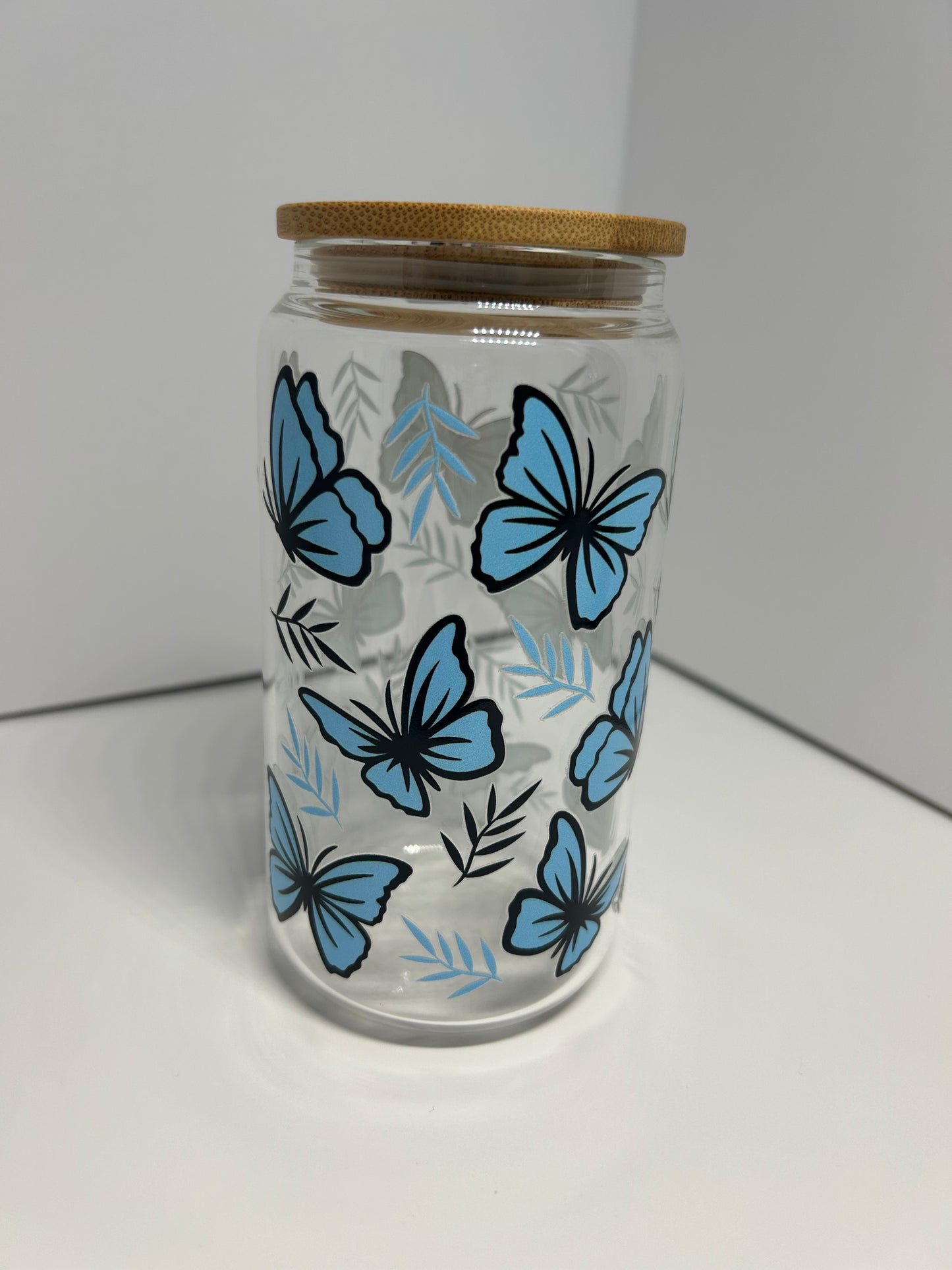 Blue butterfly 16oz glass