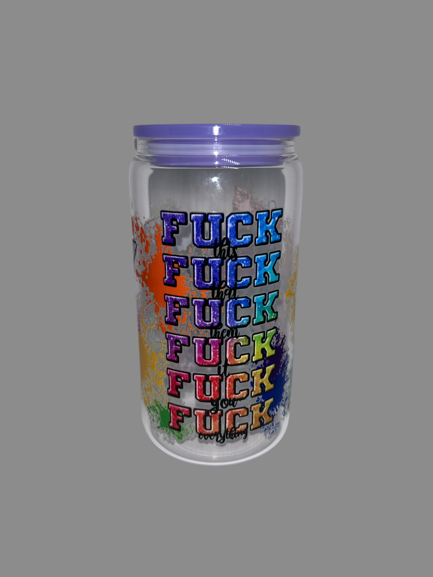 F bomb 16oz glass cup with straw