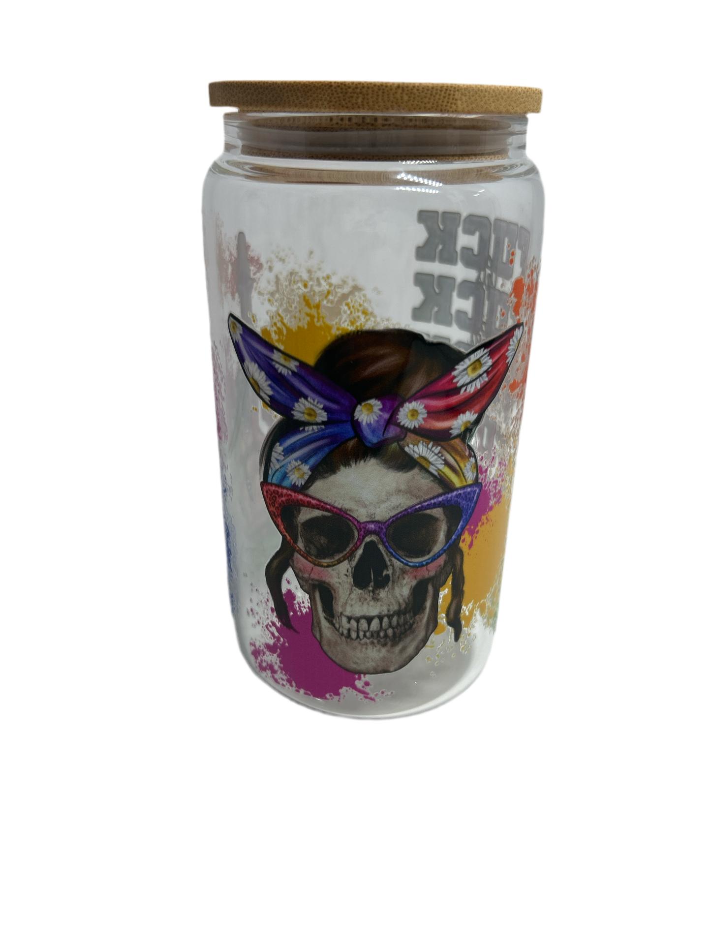 F bomb 16oz glass cup with straw