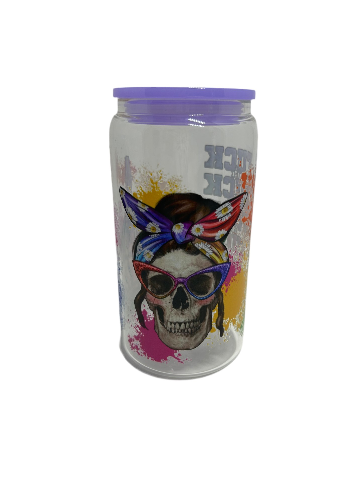 F bomb 16oz glass cup with straw