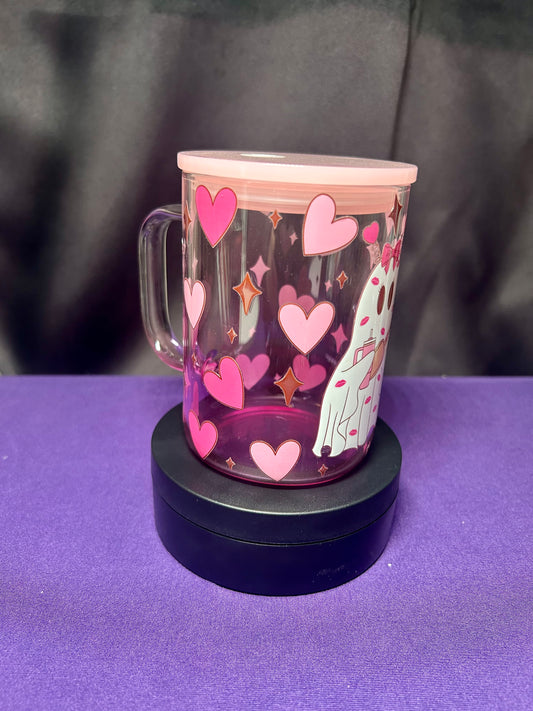 Pink ghost 16oz glass mug