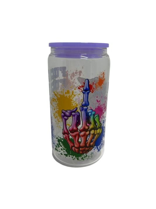 F bomb 16oz glass cup with straw