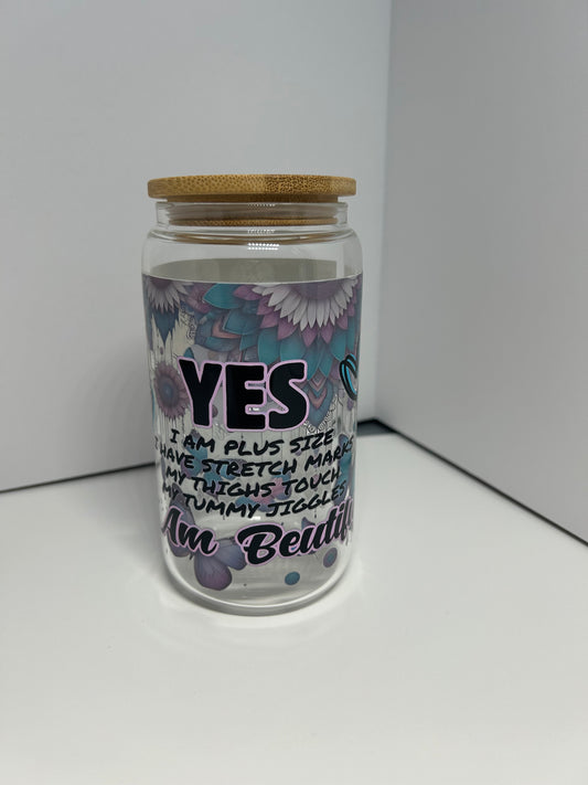 Plus size 16oz glass with metal straw